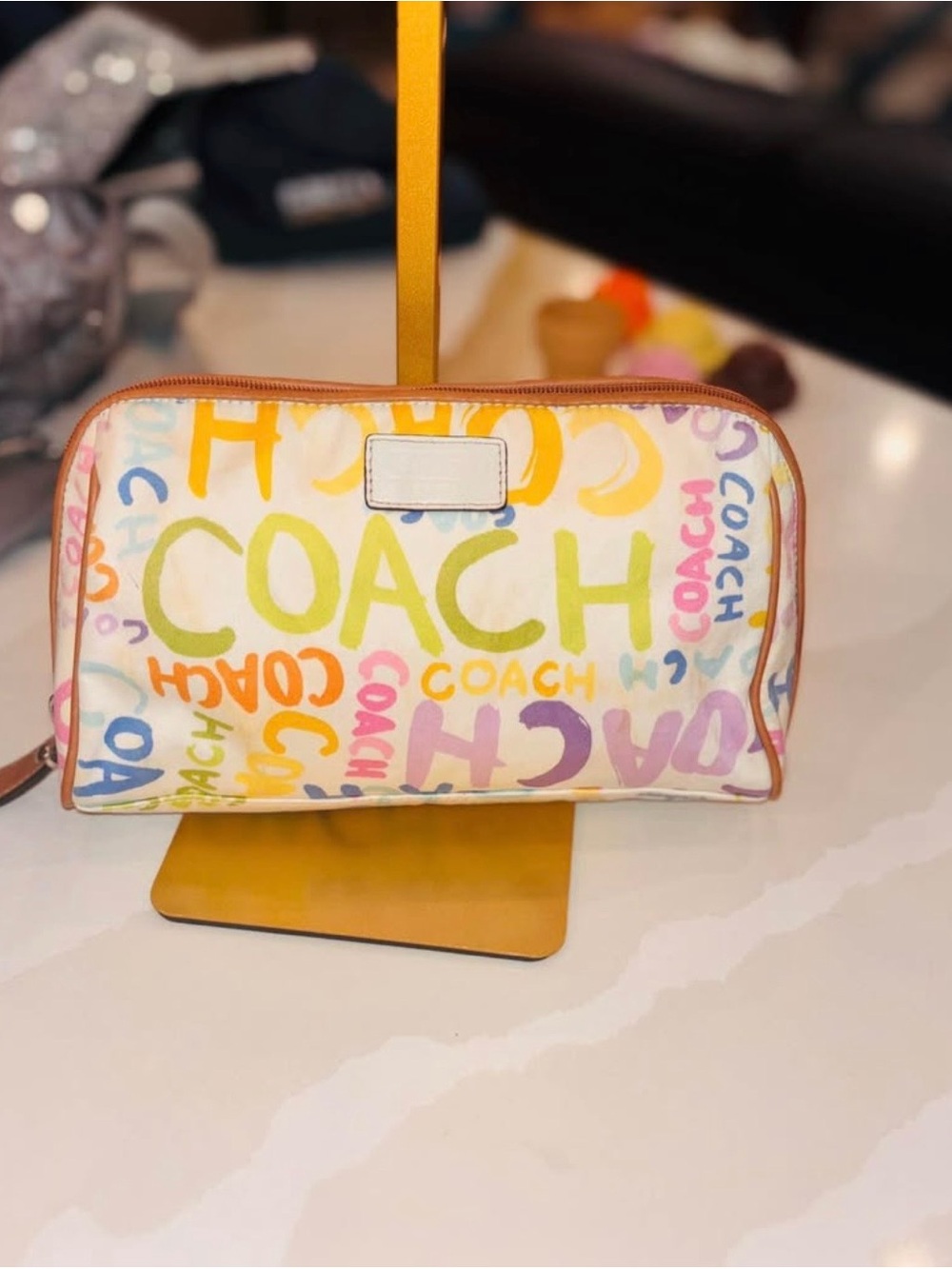 COACH Multicolor Hand-Painted Logo Canvas Cosmetic Case